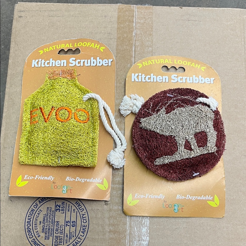 Eco-Friendly Loofah Kitchen Scrubber Set - Green and Brown by